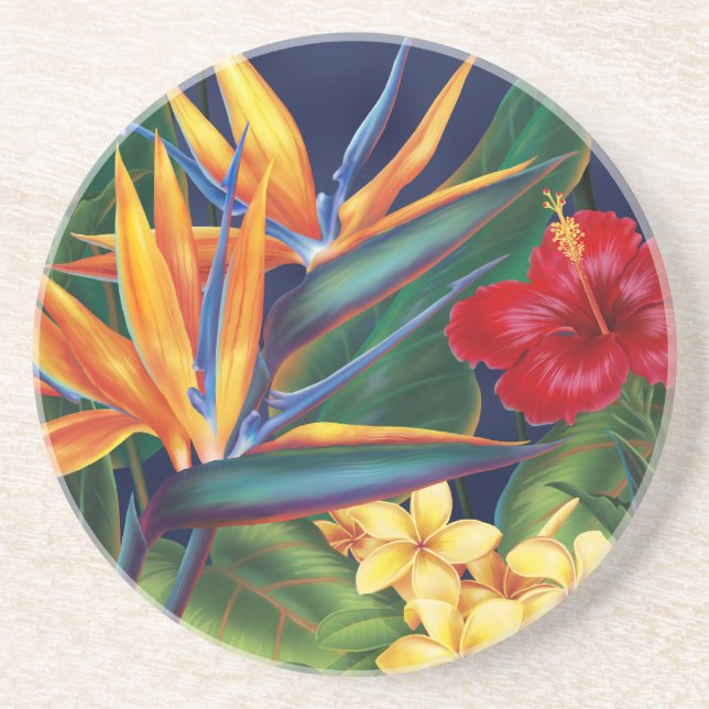 Dessous De Verre En Grès Paradis tropical Floral hawaïen (Devant)