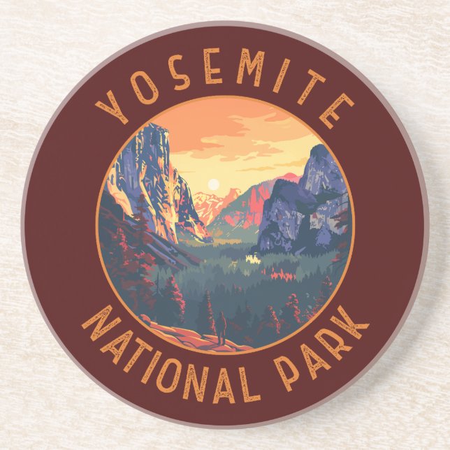 Dessous De Verre En Grès Parc national du Yosemite Sunset Retro perturbé (Devant)
