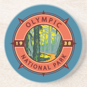 Dessous De Verre En Grès Parc national olympique Hoh Rainforest Retro Compa