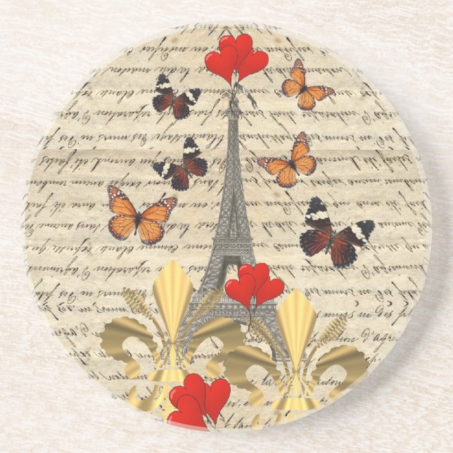 Dessous De Verre En Grès Paris vintage et papillons (Devant)