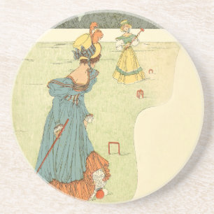 Dessous De Verre En Grès Partie de jardin vintage de croquet pour dames vic