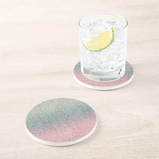 Dessous De Verre En Grès Parties scintillant à étincelle Turquoise rose pâl (Côté)