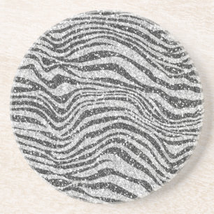 Dessous De Verre En Grès Parties scintillant d'impression Silver Black Glit
