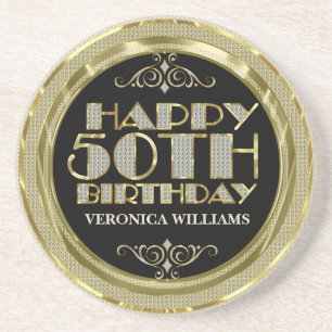 Dessous De Verre En Grès Parties scintillant d'or Joyeux 50e anniversaire