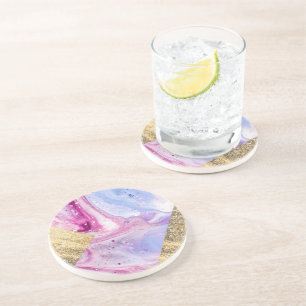 Dessous De Verre En Grès Parties scintillant en marbre liquide bleu bleu bl