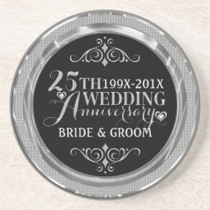 Dessous De Verre En Grès Parties scintillant flamboyante 25e Mariage Motif 