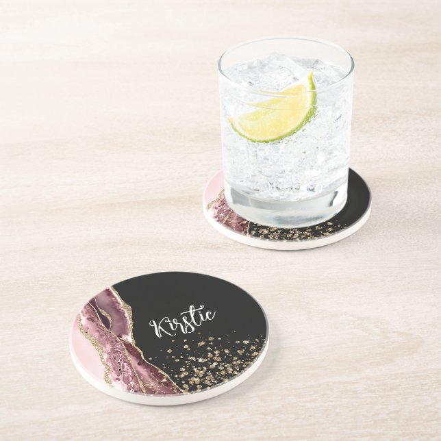 Dessous De Verre En Grès Parties scintillant or Rose noir rose vierge (Côté)