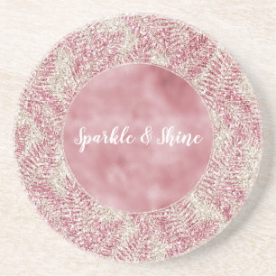 Dessous De Verre En Grès Parties scintillant rose crème Glitz Feuilles trop