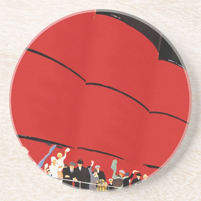 Dessous De Verre En Grès Passagers de bateaux de croisière vintages saluant (Devant)