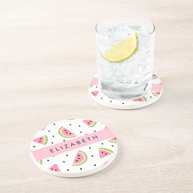 Dessous De Verre En Grès Pastèque Rose, Pâtes De Pâques, Votre Nom (Côté)