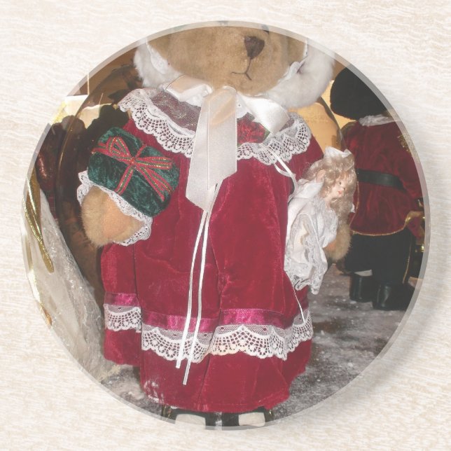 Dessous De Verre En Grès Patinage de Noël Collection d'ours en peluche. (Devant)