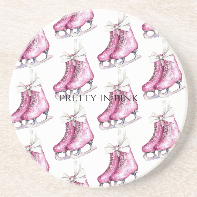 Dessous De Verre En Grès Patins de glace rose (Devant)
