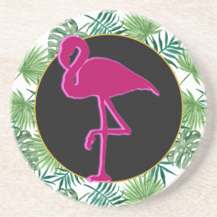 Dessous De Verre En Grès Pattern et Pink Flamingo