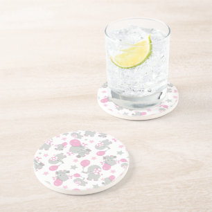 Dessous De Verre En Grès Pattern of Elephants, Cute Elephants - Pink Gray