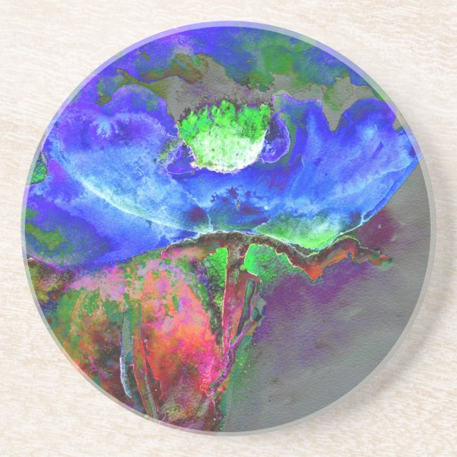 Dessous De Verre En Grès pavot bleu floral Abstrait (Devant)