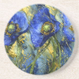 Dessous De Verre En Grès Pavots bleus dans un tourbillon d'or