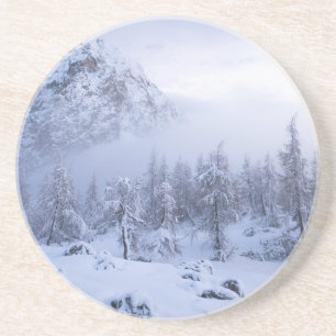 Dessous De Verre En Grès Pays merveilleux d'hiver, brouillard, forêt d'épin
