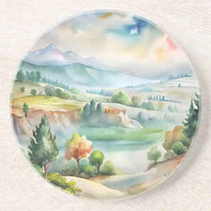Dessous De Verre En Grès Paysage de montagne à l'aquarelle