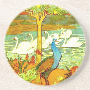 Dessous De Verre En Grès Peacocks et cygnes
