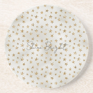 Dessous De Verre En Grès Pearl White Parties scintillant or Étoiles étincel