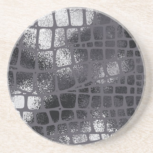Dessous De Verre En Grès Peau de serpent noir métallique : Texture élégante (Devant)