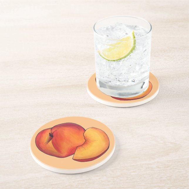 Dessous De Verre En Grès Pêche D'Été Juicy Ripe Pêche Fruit De Pierre (Côté)