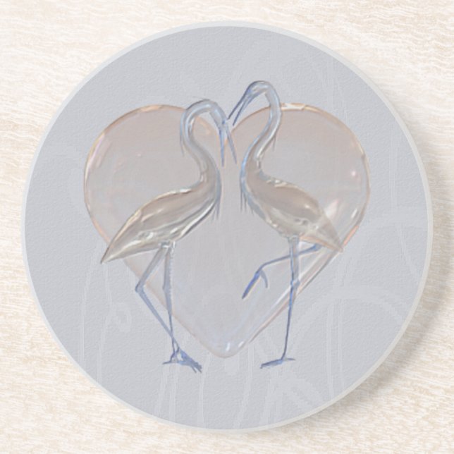 Dessous De Verre En Grès Pêche et mariage de grue long et heureux bleu (Devant)