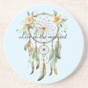 Dessous De Verre En Grès Pêcher Plumes florales vertes Dream Catcher