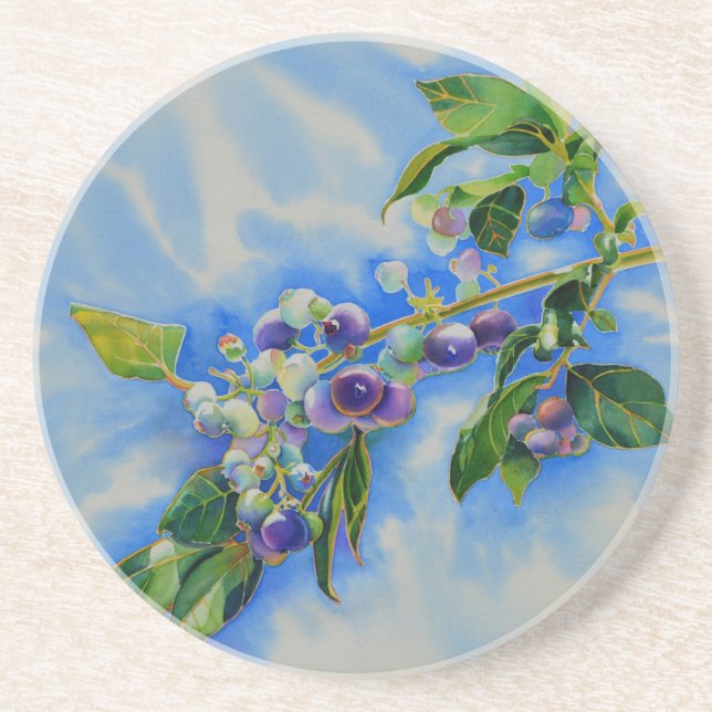 Dessous De Verre En Grès peinture à l'aquarelle de bleuet (Devant)