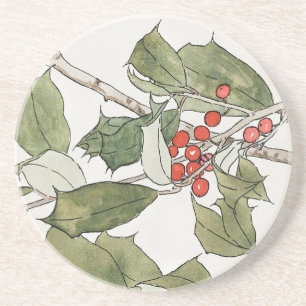 Dessous De Verre En Grès Peinture à l'aquarelle de houx, Hannah Borger Over