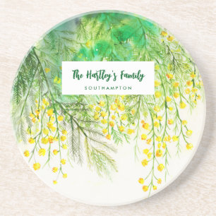 Dessous De Verre En Grès Peinture à l'aquarelle jaune de Mimosa