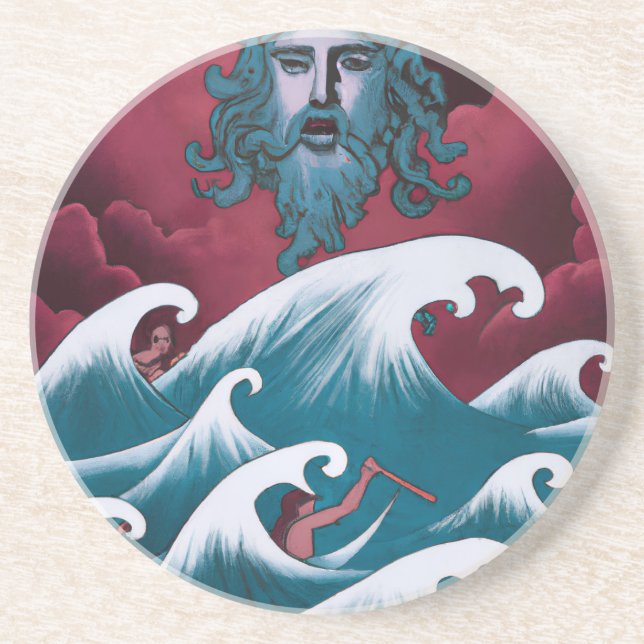 Dessous De Verre En Grès Peinture à l'huile de Neptune Crimson (Devant)