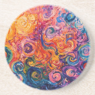 Dessous De Verre En Grès Peinture à l'huile de tourbillons psychédélique