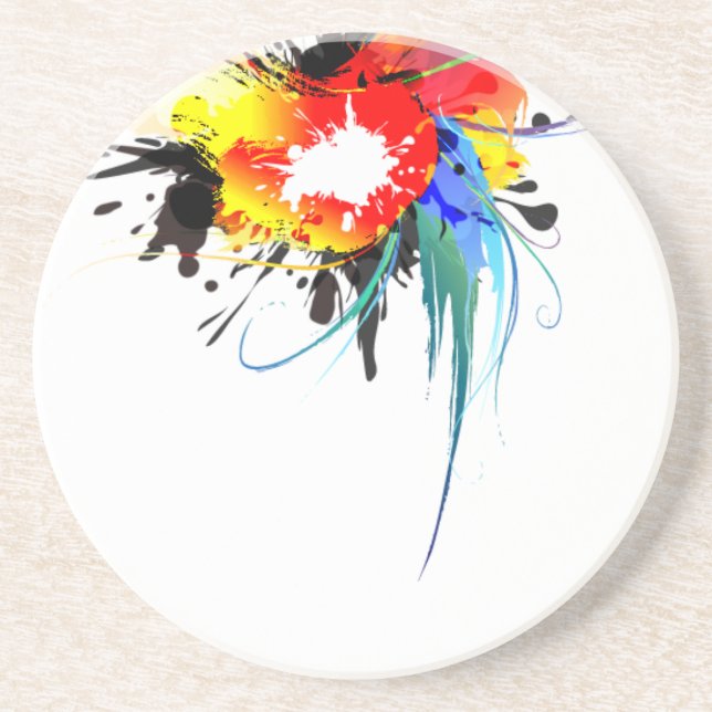 Dessous De Verre En Grès Peinture Abstraite de perroquets sauvages (Devant)