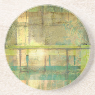 Dessous De Verre En Grès Peinture Abstraite dorée turquoise et verte