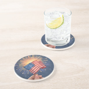 Dessous De Verre En Grès Peinture aquarelle patriotique du drapeau américai