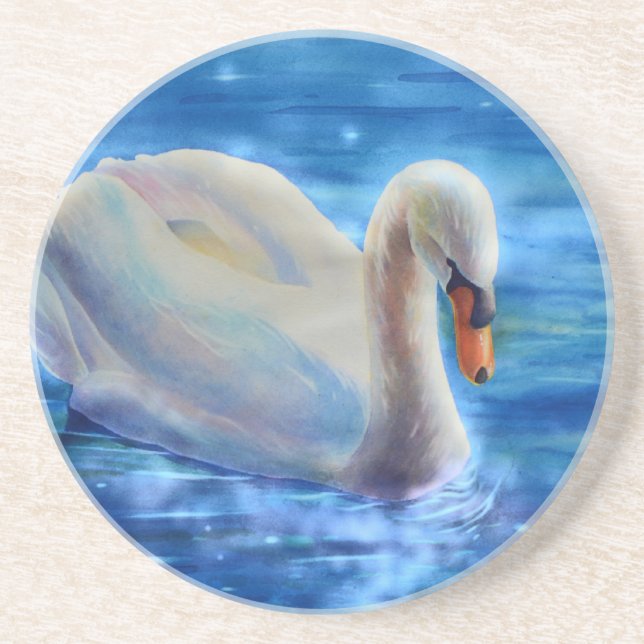 Dessous De Verre En Grès Peinture d'aquarelle blanche pour cygne (Devant)