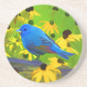 Dessous De Verre En Grès Peinture de Bunting Indigo - Art original pour ois