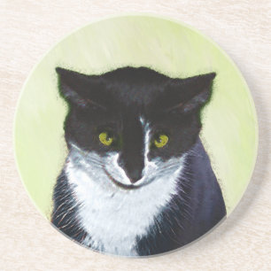 Dessous De Verre En Grès Peinture de chat Tuxedo - Cute Original Cat Art