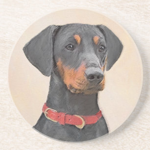 Dessous De Verre En Grès Peinture de Pinscher Allemand Art Animal Original