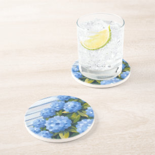 Dessous De Verre En Grès Peinture florale d'hortensias bleus