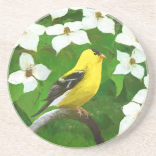 Dessous De Verre En Grès Peinture Goldfinch - Cute Original Chien Art