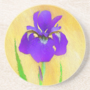 Dessous De Verre En Grès Peinture Iris à pois pourpre - Chien original mign