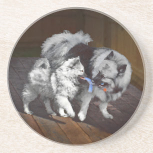 Dessous De Verre En Grès Peinture Keeshond Playtime - Jolie art original ch