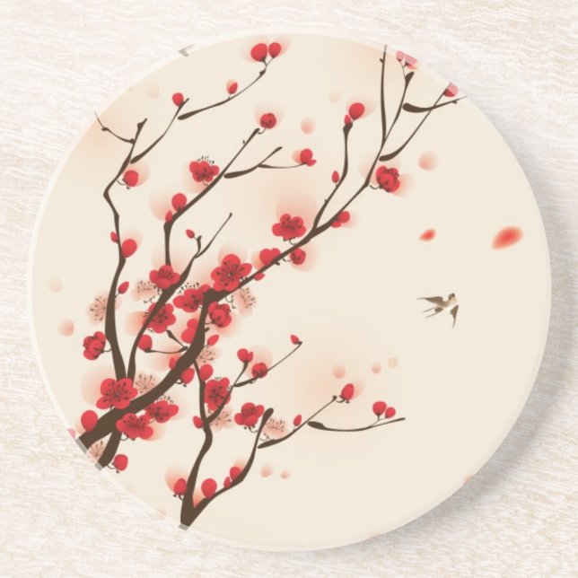 Dessous De Verre En Grès Peinture orientale de style, fleur au printemps 2 (Devant)