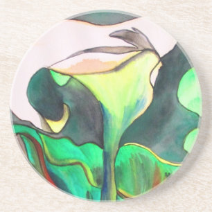 Dessous De Verre En Grès Peinture originale aquarelle Lys d'Arum