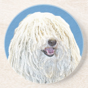 Dessous De Verre En Grès Peinture Puli - Cute Original Chien Art
