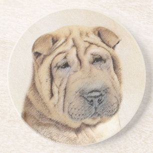Dessous De Verre En Grès Peinture Shar Pei - Cute Original Chien Art