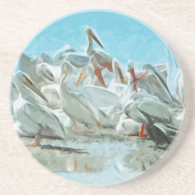 Dessous De Verre En Grès Pélicans blancs et amis noirs Abstraits (Devant)