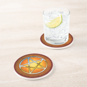 Dessous De Verre En Grès Pentacle de Feu Rouge